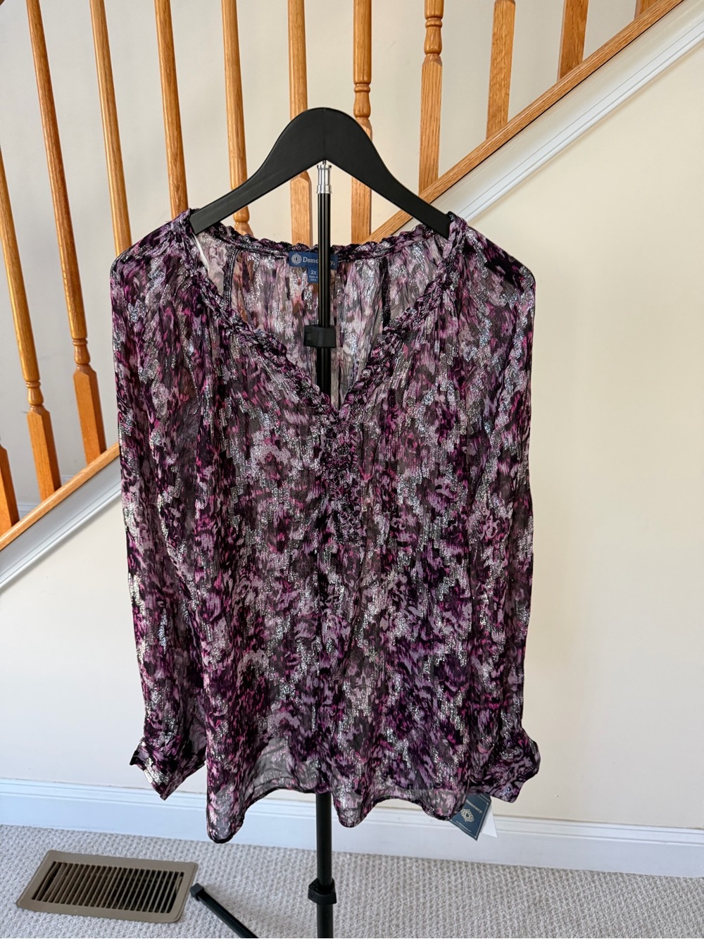 Democracy Purple & Black Abstract Print Sheer Blouse